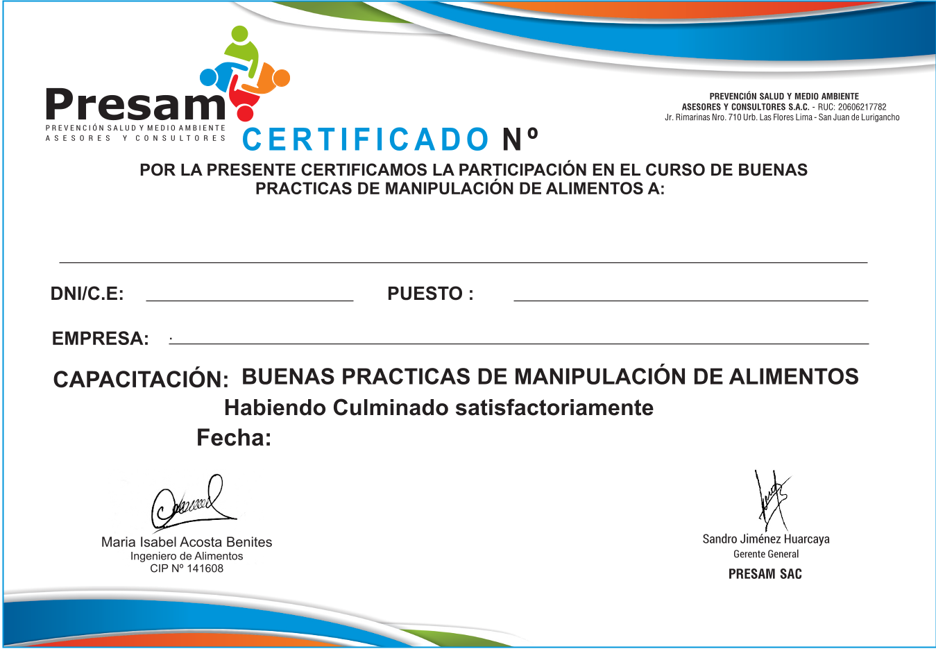 Certificado Presam